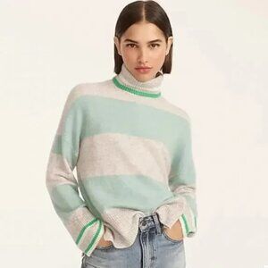 NEW J. Crew Striped Turtleneck Sweater in Supersoft Yarn green XL